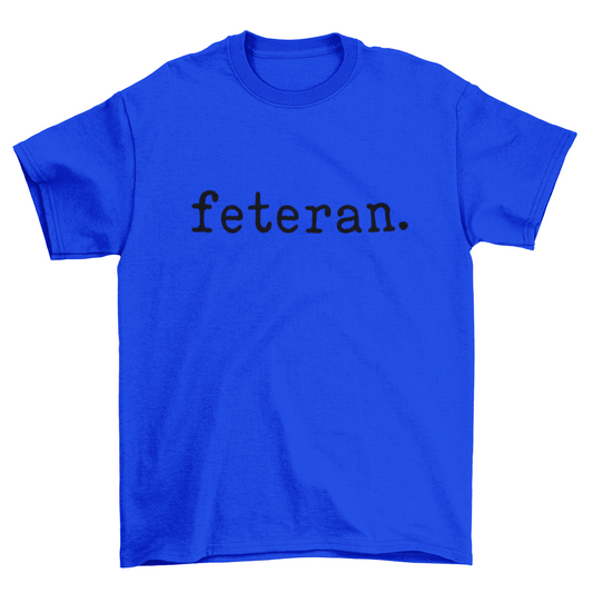 Feteran Short Sleeve Blue T-Shirt with Black Text