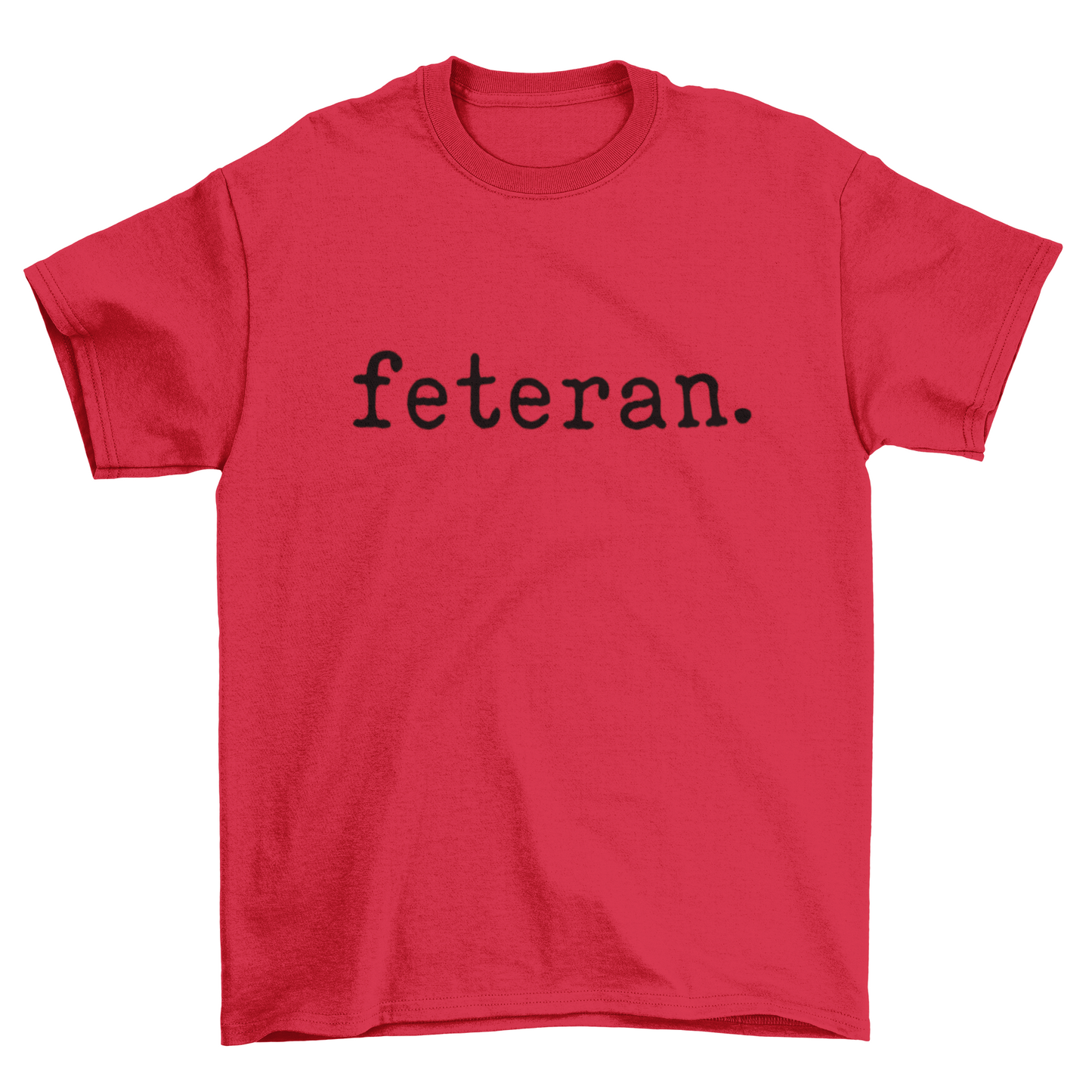 Feteran Short Sleeve Red T-Shirt with Black Text