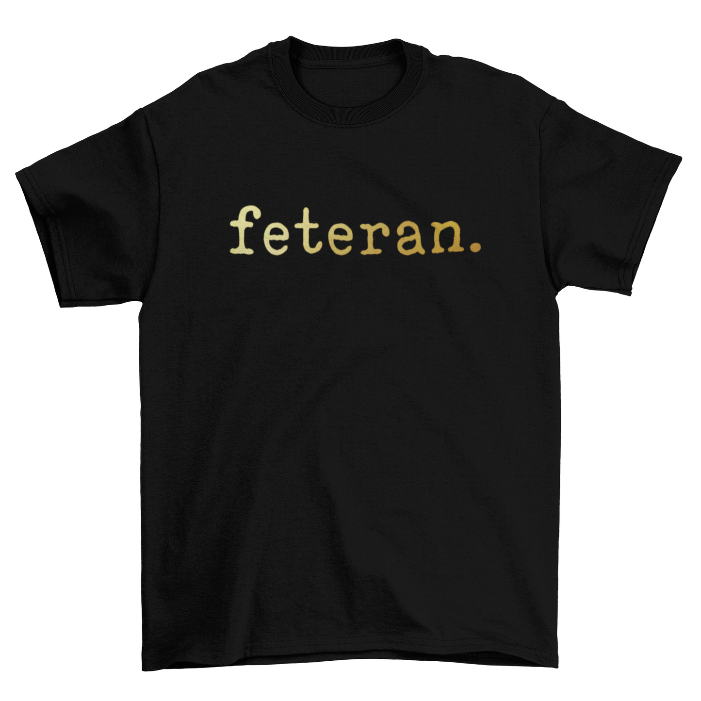 Feteran Short Sleeve Black T-Shirt with Gold Text