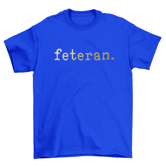 Feteran Short Sleeve Blue T-Shirt with Gold Text