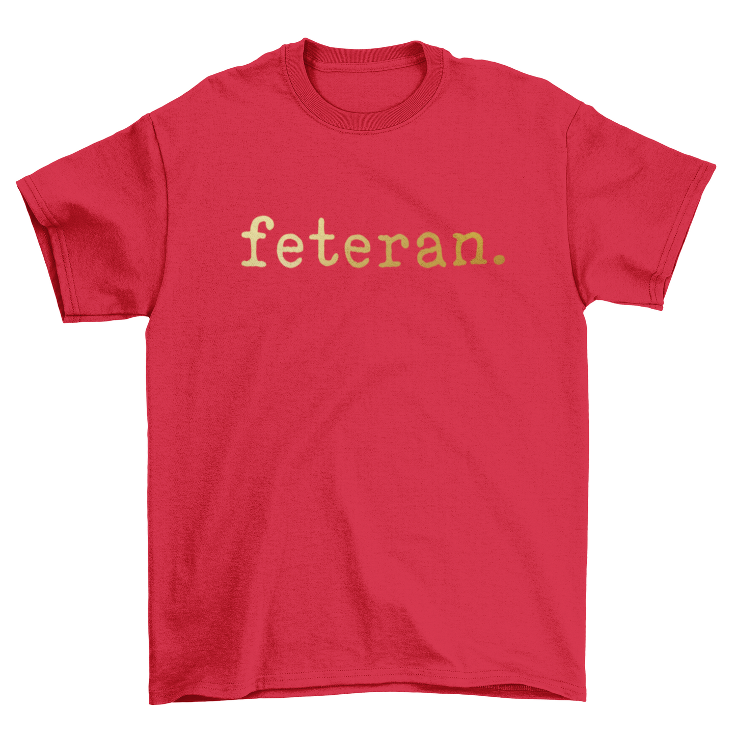 Feteran Short Sleeve Red T-Shirt with Gold Text