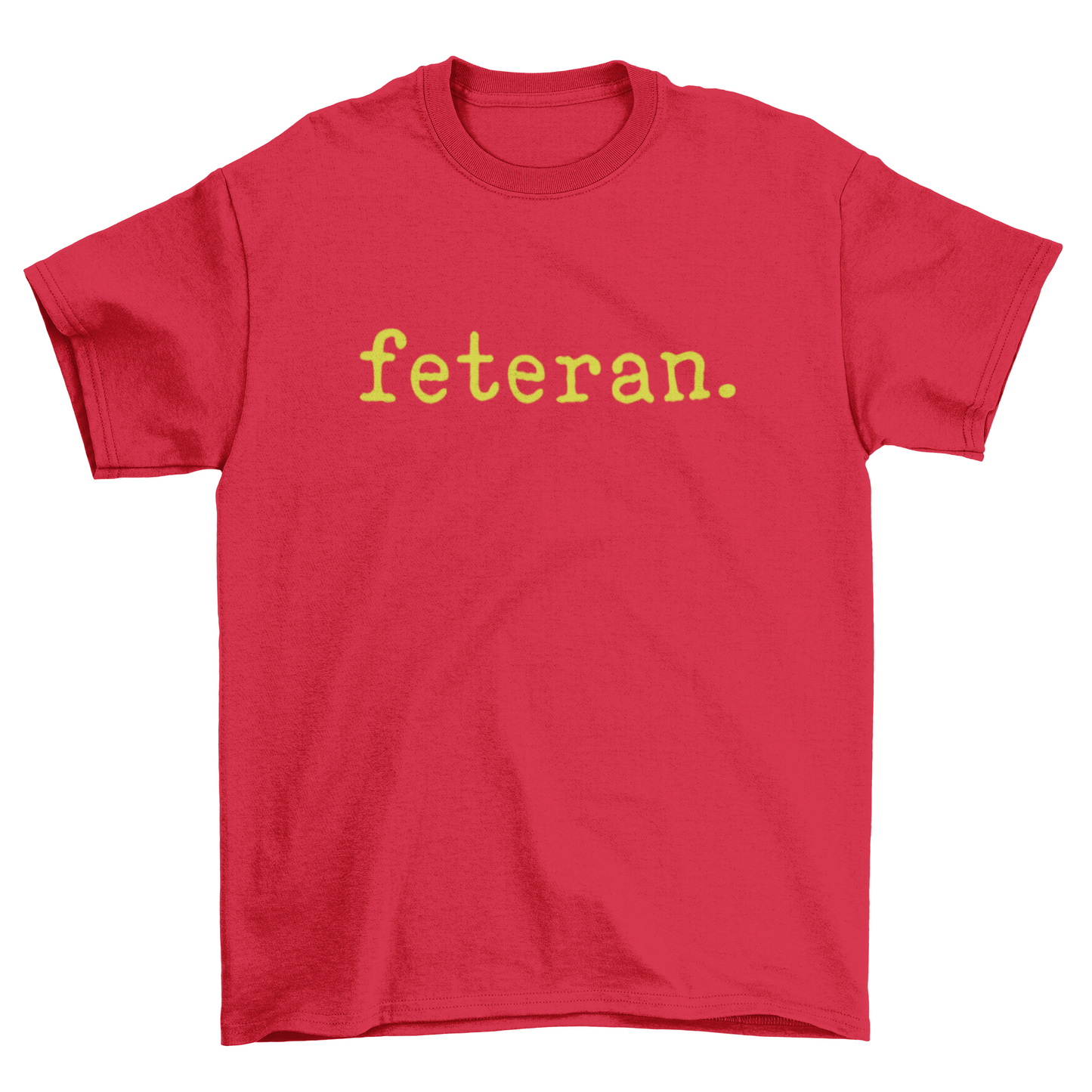 Feteran Short Sleeve Red T-Shirt with Charteuse Text