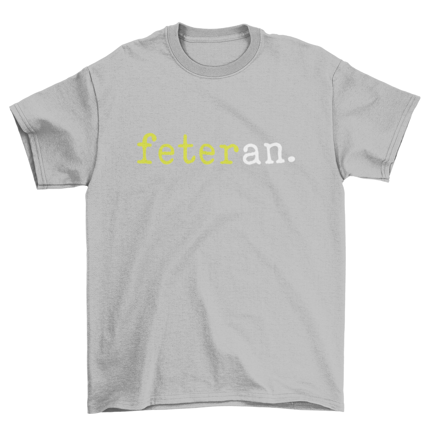 Feteran Short Sleeve Gray T-Shirt with Charteuse and White Text