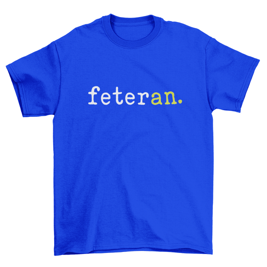 Feteran Short Sleeve Blue T-Shirt with White and Charteuse Text